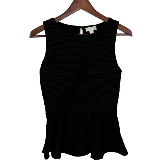 Bisou Bisou Michele Bohbot Black Textured Sleveless Peplum Tank Top Womens Small - Picture 1 of 5